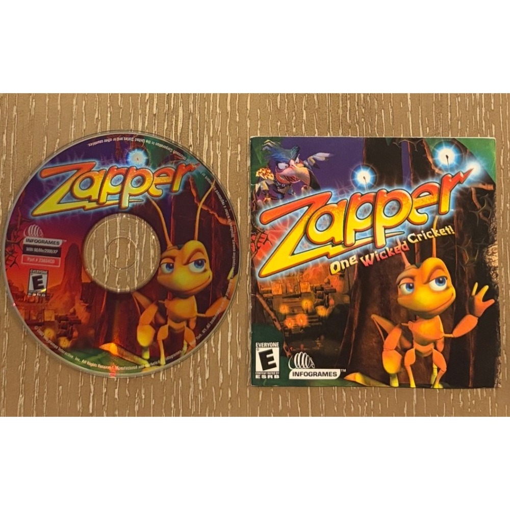 Zapper One Wicked Cricket PC Game Disc and Manual Infogrames 2002 Retro Gaming